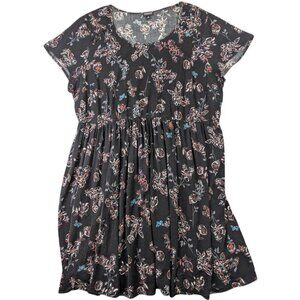 Torrid Challis Above Knee Dress Womens 3X 22-24 Black Floral Lace Up Romantic‎